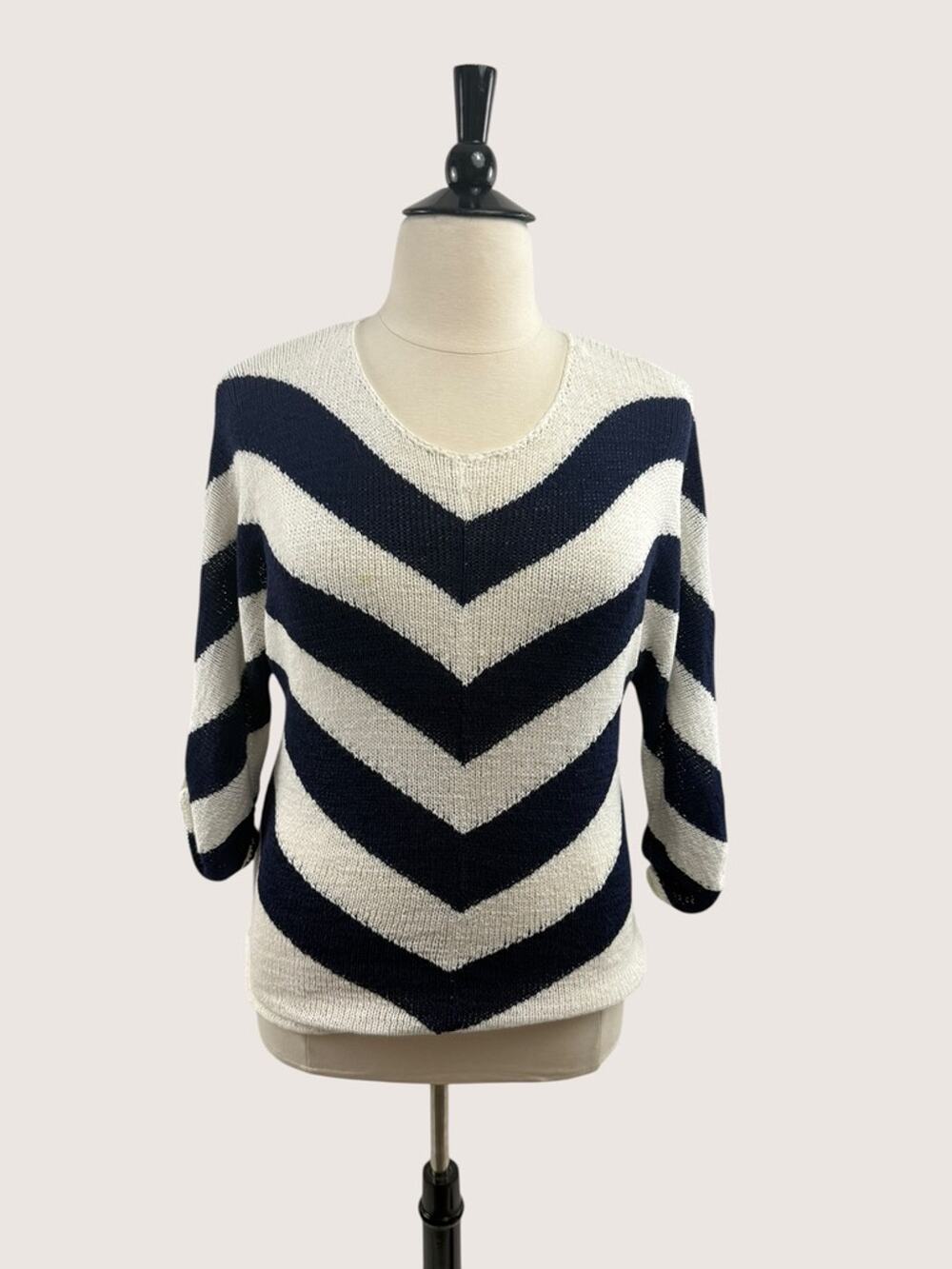 Chicos Nautical Chevron Stripe Knit Sweater, Size 2 (L, 12)